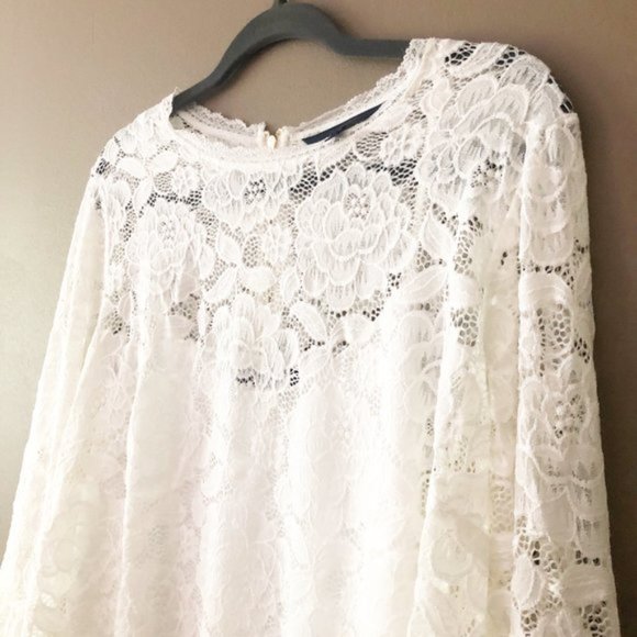 Rachel Roy Vivian Lace Bell Sleeve Blouse Top Eggshell 0X NWT - Picture 5 of 16